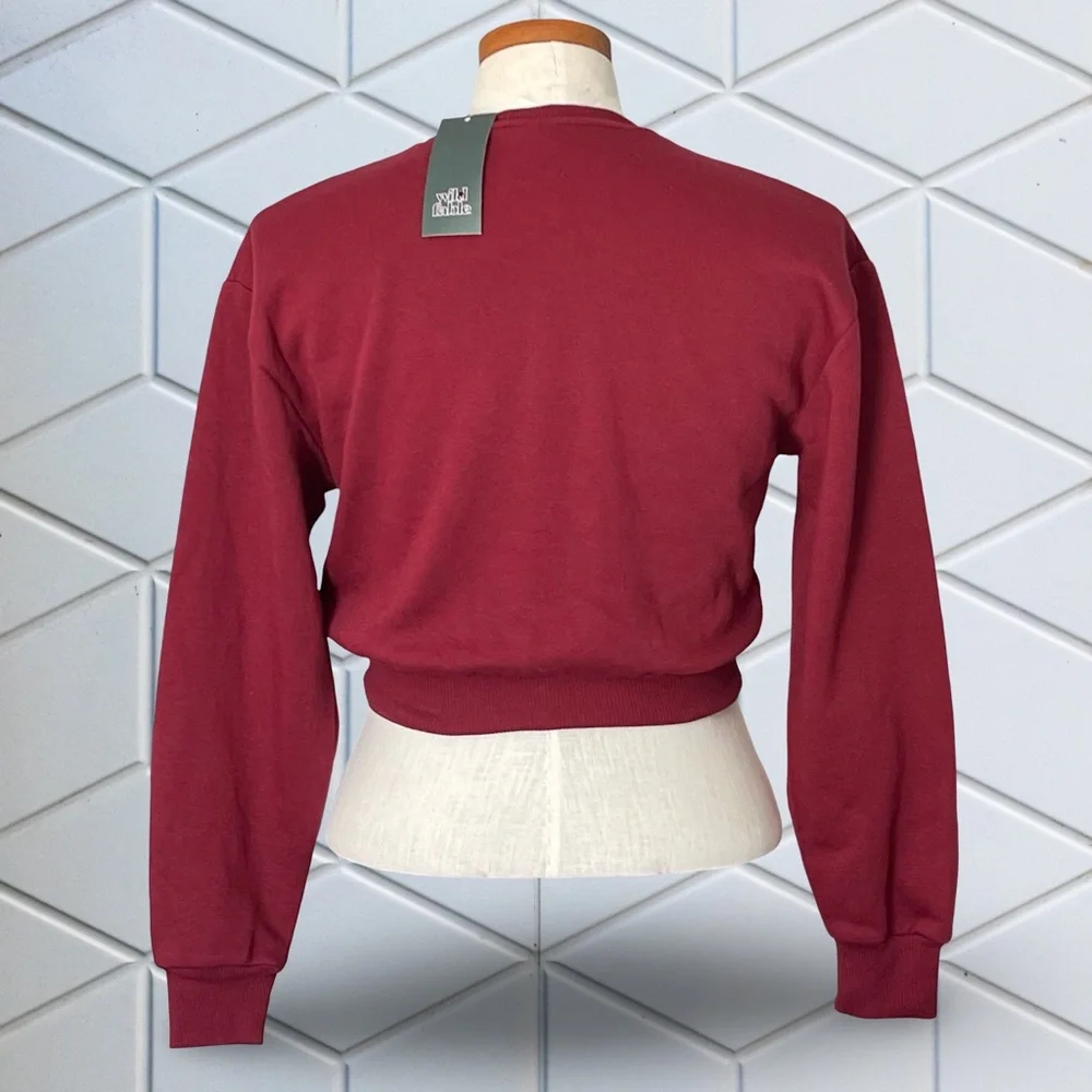 Wild Fable Berry Maroon Long Sleeve Drop Fleece Shoulder Crewneck Sweatshirt SzS - Picture 4 of 7